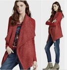 Lucky Brand Nwt Fly Away Cardigan Women Large Red Metallic Shawl Collar Pockets
