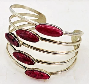 DTR 925 JAY KING Sterling Silver Cuff Bracelet with Five Thulite Stones 7 In - Picture 1 of 8