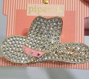 Piper K Hair Claw Clip Cowgirl Hat Bling Sparkle Cowboy Rodeo Rhinestone Western - Picture 1 of 4