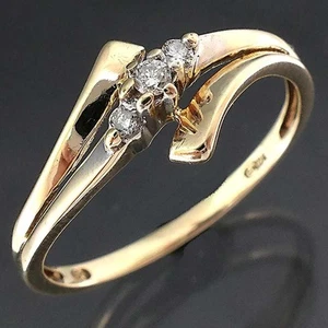 Split Shank Bypass Solid 9k Yellow GOLD 3 DIAMOND Eternity RING Sz N1/2 - Picture 1 of 6