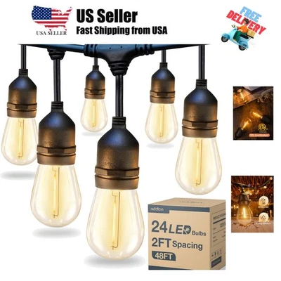 48FT LED Outdoor String Lights with 25 Edison Vintage Shatterproof Bulbs and ... - Image 1 of 4