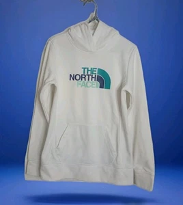 Felpa donna con cappuccio The North Face piccola mezza cupola scritta blu bianco fori per pollice - Foto 1 di 11