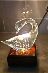 Vintage IW Rice Art Glass Swan Bubbles W/ Lighted Wooden Box Night Light - Picture 1 of 16