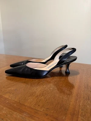 AUTENTIC Manolo Blahnik черный кожаный каблуки - Kitten каблуки - 90-х моды - 37,5 - Изображение 1 из 2