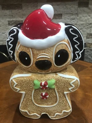 NEW DISNEY STITCH HAND PAINTED CHRISTMAS GINGERBREAD COOKIE JAR/CANISTER 13" - Image 1 of 4
