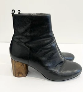 Tory Burch RAYA 65 Boots Block Heel Black Leather Ankle Boot Women 6M - Picture 1 of 13