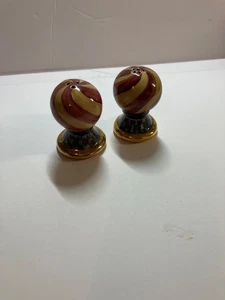 VINTAGE Mackenzie Childs TORQUAY Frank & Mustard Stripe Salt & Pepper Shakers - Picture 1 of 7
