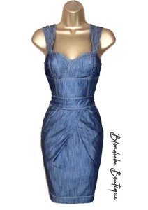 KAREN MILLEN Size UK 10 RARE DARK BLUE DENIM MINI DRESS RRP £120 - Picture 1 of 6