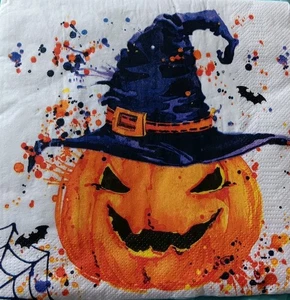 2 Individual Creepy Pumpkin with Splashes Luncheon Napkins 13x13 - Picture 1 of 1
