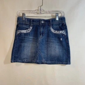 Vanilla Star Denim Skirt Girls Size 14 Medium Wash Lace - Picture 1 of 5