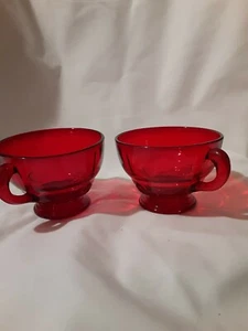 Lot of 2 Ruby Red Pedestal Depression Punch / Tea Cups 6oz. - Picture 1 of 7