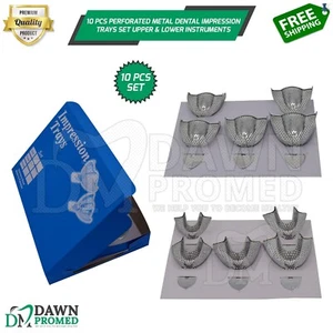 Juego de 10 bandejas de impresión dental de metal perforado instrumentos superiores e inferiores - Imagen 1 de 9