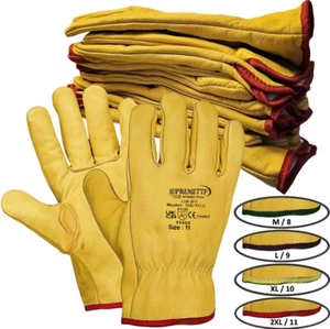Premium Yellow Leather Driver Work Gloves Fleece Lined Lorry Truck Driving Glove - Picture 1 of 6