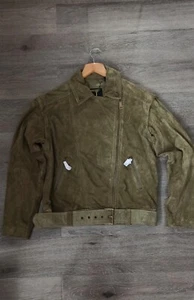 Ted Baker Women's Perforated Suede Biker Jacket Vest Size 1 XS, S Green BNWT - Picture 1 of 24