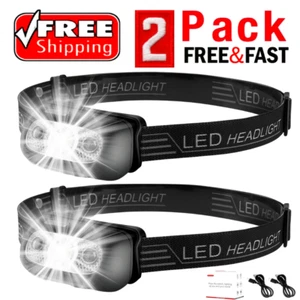 Paquete de 2 LED Lampara De Cabeza Recargable Luz De La Cabeza Interior Para Pescar - Imagen 1 de 13