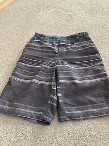 Boys Gray And Black Striped Swim Shorts Size Medium 10/12 Adjustable Waist