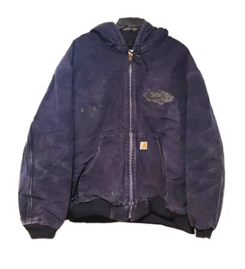Vintage Carhartt J140 DNY Flannel Lined Duck Hooded Jacket Grunge Workwear - Picture 1 of 11