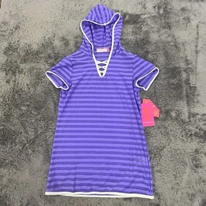 Free Country Swim Cover Up Womens Large Purple Hooded Mesh Short Sleeve - New - Picture 1 of 9