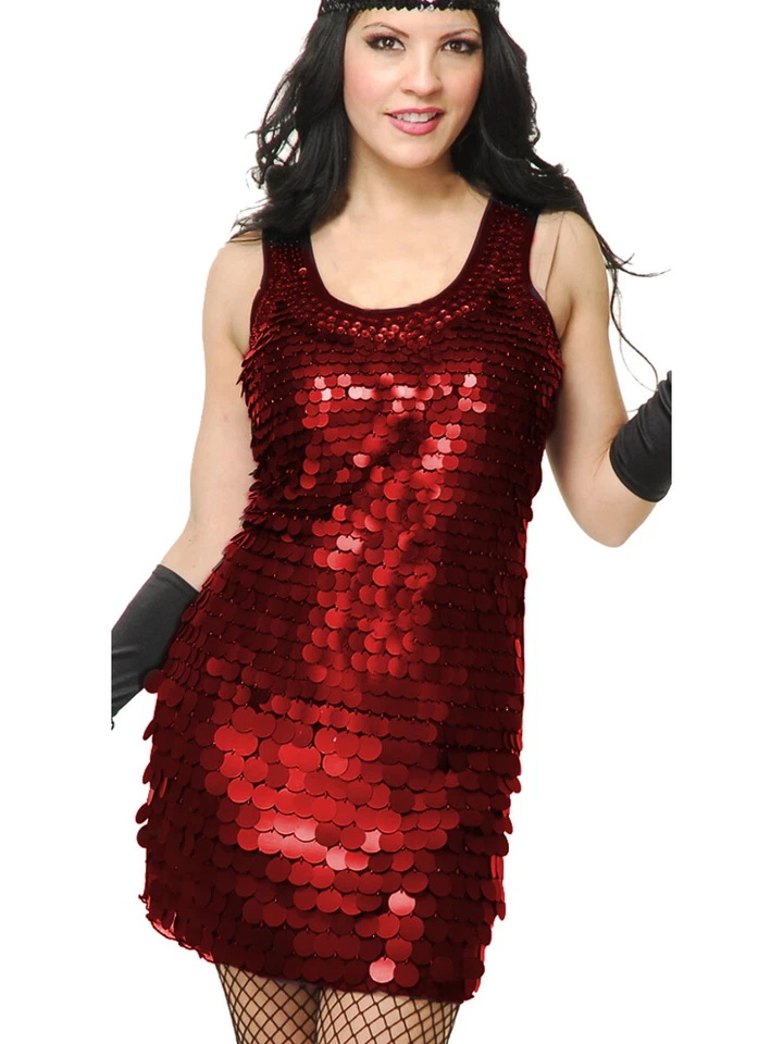 Womens Red Roaring 20s Big-Sequin Flapper Costume Dress - Image 1 of 1