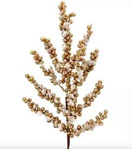 Gold Snow Crusted Metallic Berry Cluster Spray Stem for Christmas Wreath 29" - Picture 1 of 1