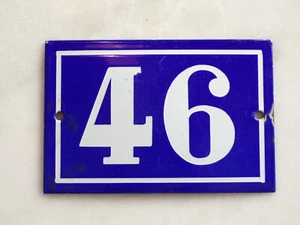 ANCIEN PLAQUE TÔLE éMAILLé-"46"-NUMéRO RUE-10X15cm-BLEU-BLANC - Picture 1 of 3