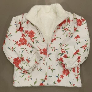 NEW Lands' End Girl Floral Faux Fur Reversible Ski Coat Snowsport Jacket Large - Picture 1 of 7