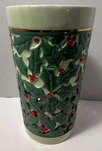 Vintage Ceramic Christmas Candle 9" Chimney Globe Holly & Berries Pattern - Picture 1 of 7
