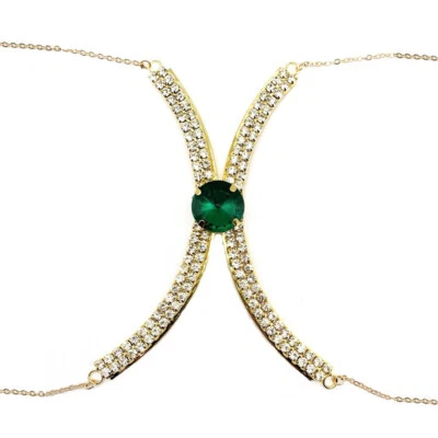 Body Chain Jewelry Harness Women Bikini Chest Necklace Rhinestone Crystal Bra - Image 1 of 4