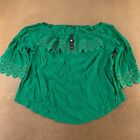 Unique Spectrum Womens Blouse Green Short Sleeve Scalloped Crochet Plus 3X New