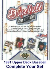 1991 Upper Deck Baseball Cards Complete Your Set Pick From 201-400  NM-MT