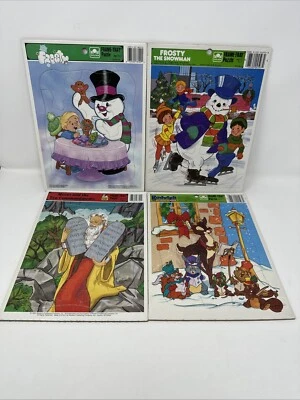 LOT OF 4 VINTAGE CHILDRENS GOLDEN FRAME TRAY PUZZLE EXCELLENT Christmas, Moses - Image 1 of 3