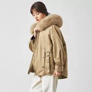 Mode Damen Farm Rex Kaninchenfell Jacke locker kurz Winter Fell gefüttert Mantel - Bild 1 von 15