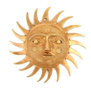 Handmade Rare Tribal Surya Sun God Wall Hanging Brass Statue - Picture 1 of 3