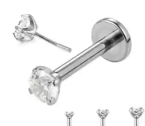 16g 18g Push Pin Labret Bar CZ Gem Helix Cartilage Earring Stud Monroe Piercing - Picture 1 of 5