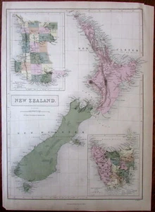 New Zealand van Diemens Land SW Australia 1850 Hughes large folio antique map - Picture 1 of 5