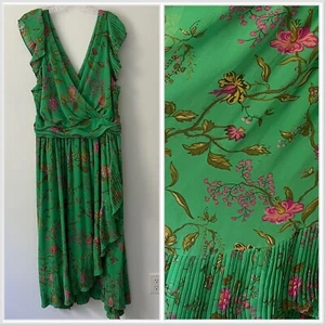 Anthropologie Ruffle Sleeve Floral Wrap Midi Dress Green Cottagecore 18W - Picture 1 of 10