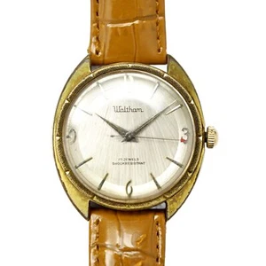 Waltham Vintage 17 Jewels Shock Resistant 1970's Watch Sunburst Mens Gold Plated - Picture 1 of 10