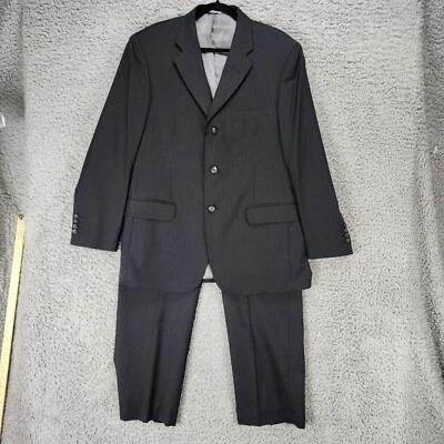 J. Ferrar 2 Piece Suit Mens 40R 34x30 Black Striped Wool 3 Button Blazer Pants - Image 1 of 4