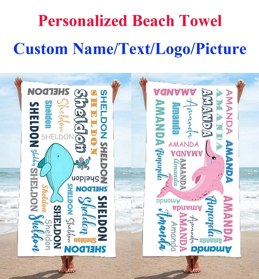 Toalla de Playa Personalizada Nombre/Texto Personalizado Piscina Natación Fitness Deportes Regalo Especial Foto 1 de 4