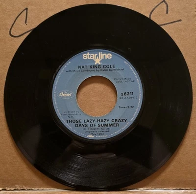 Nat King Cole: Those Lazy-Hazy-Crazy Days Of Summer/That Sunday 45rpm Starline - Image 1 of 3