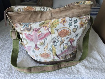 Lucky Brand Bucket Shoulder Bag Crossbody Canvas Suede Humming Bird Boho XL - Image 1 of 4