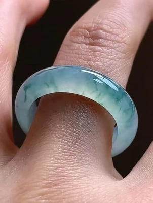 Anillo Jadeíta Grado A Verde Floral Helado Talla 9.0 Y0928 Foto 1 de 4