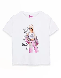 Barbie White Doodle Pose Short Sleeved T-Shirt Girls - Picture 1 of 33