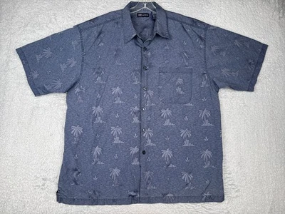 Camisa Gloria Desteñida Hombres Extra Grande Beige Palmera Mezcla Algodón Bolsillo Hawaiano Foto 1 de 4