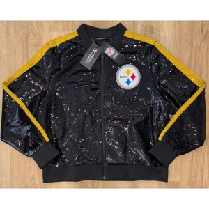 Neu mit Etikett The Wild Collective Pittsburgh Steelers Damenjacke Pailletten ombriert – Large - Bild 1 von 5