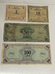 Moneda militar de Italia 1943 2 liras 10 liras 50 liras 100 liras sin precio base + envío de $1 - Imagen 1 de 10