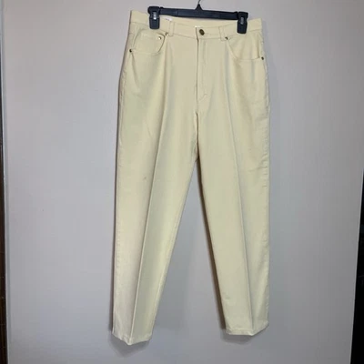 Calça jeans esportiva feminina Escada 42 perna reta elástica amarela clássica Itália - Imagem 1 de 4