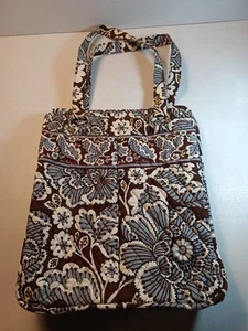 Vera Bradley Perfect Pocket Tote Slate Blooms Brown Blue Floral Purse Retired - Picture 1 of 15