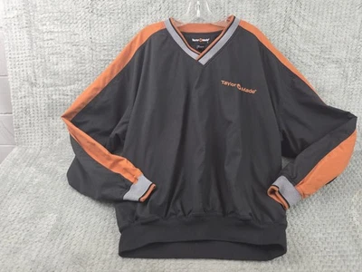 Chaqueta pulóver de golf grande TaylorMade para hombre negra naranja cortavientos con cuello en V Foto 1 de 4