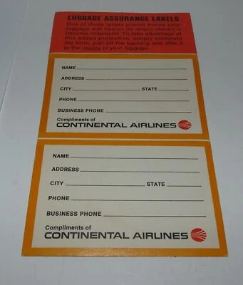 ETIQUETA DE EQUIPAJE DE COLECCIÓN CONTINENTAL AIRLINES ETIQUETAS ADHESIVAS SIN USAR Foto 1 de 2